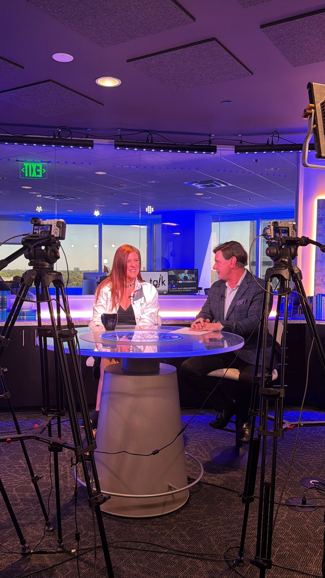 Jennifer Bagley interviewed on Tip Talk in a broadcast studio