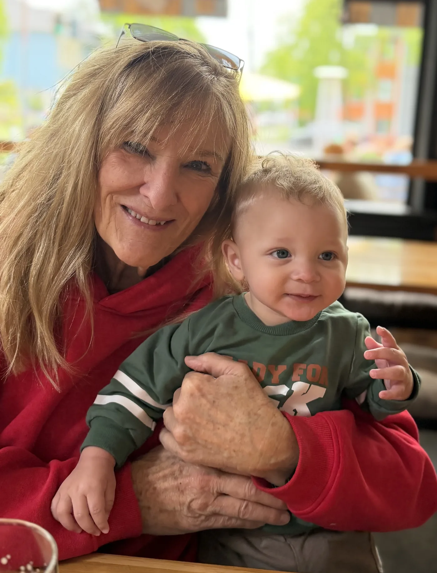 Linda and Dallas. Today. — The grandmother my mother became. — The great-grandson she did not know was coming when my father died.