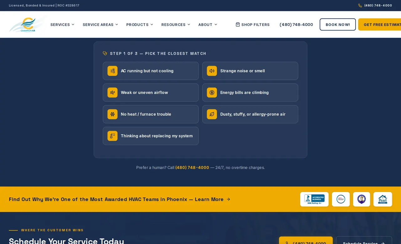 Champion Air — Comfort Diagnostic component, built by CI Web Group