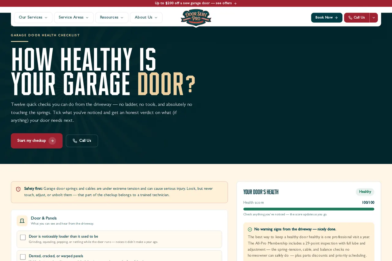 Door Serv Pro — Garage Door Health Checkup component, built by CI Web Group