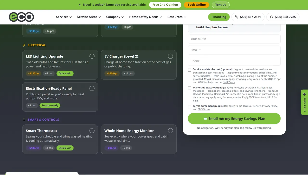 Eco Electric, Plumbing, Heating & Air — Home Energy Savings Planner component, built by CI Web Group