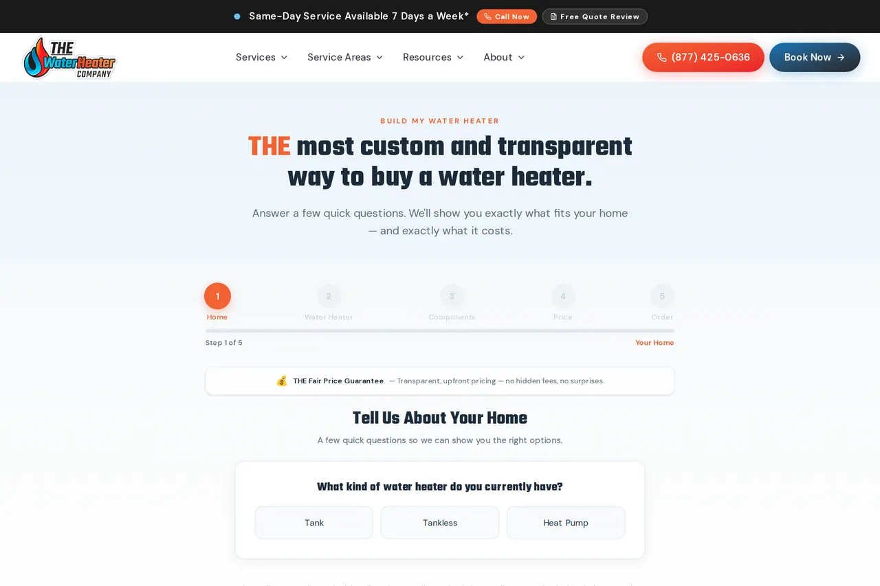 The Water Heater Company — Build My Water Heater component, built by CI Web Group