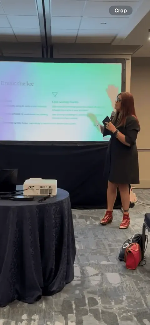 Jennifer presenting at an industry event