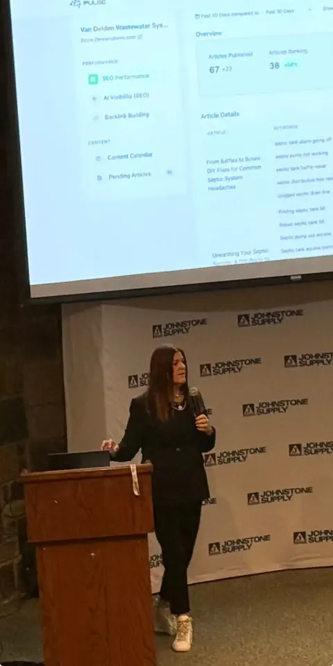 Jennifer speaking at Johnstone Supply event