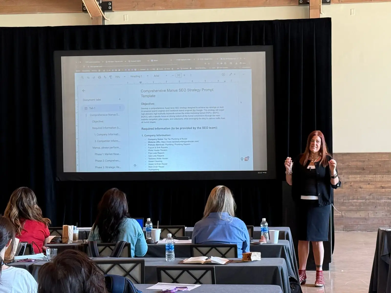 Jennifer Bagley speaking at a trades industry event