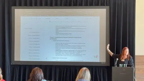 Jennifer walking the room through AI keyword and content strategy